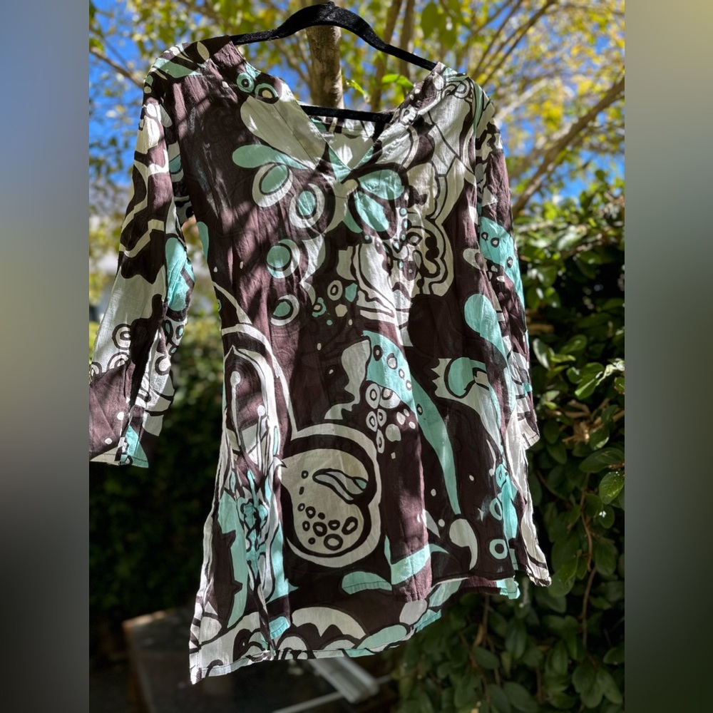 Tunic 3/4 sleeves shirt, handmade in India Size Small 100% cotton